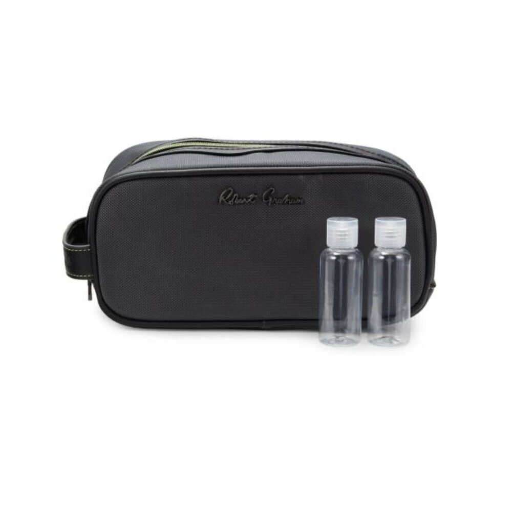 Robert Graham Black Hydrus 3-Piece Travel Bottles & Essentials Toiletry Bag Set